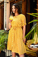 Р. 52-60 Женское летнее платье 21-82 больших размеров с поясом Желтый, 54