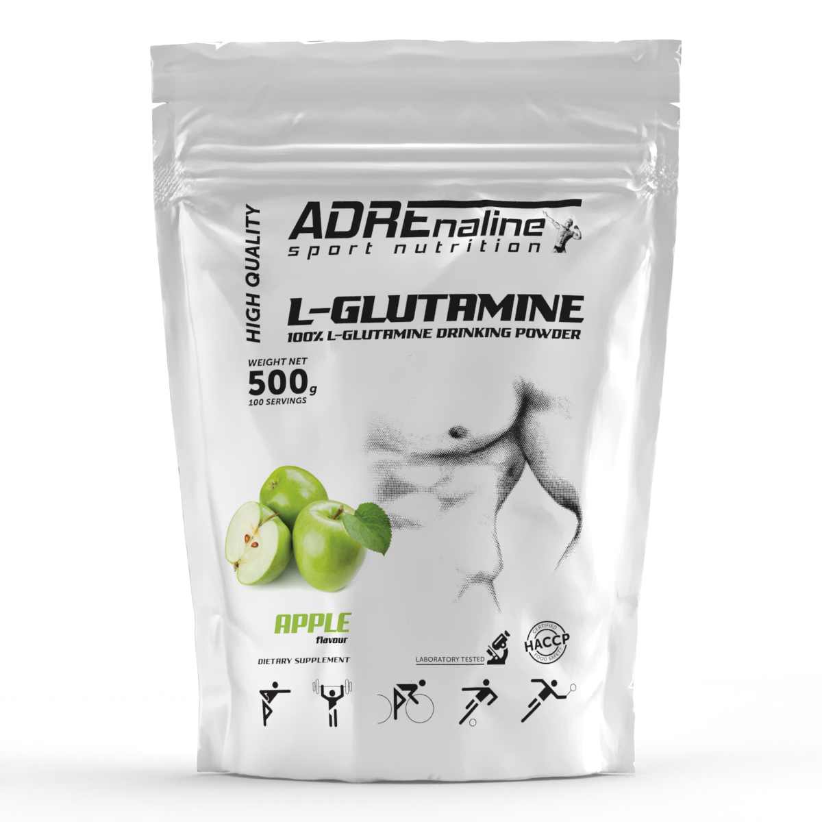 Глютамін Adrenaline Sport Nutrition L-Глутамін 500 грам Зелене яблуко