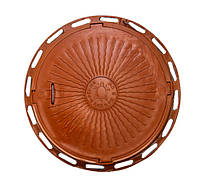 Люк канализационный круглый полимерный 4т коричневый с замком размер 550/760/100мм