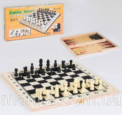 Шахи дерев'яні С 36817 (54) 3 в 1, дерев'яна дошка, дерев'яні шахи, в коробці, фото 1
