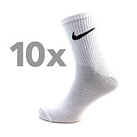 Упаковка Чоловічі високі шкарпетки Nike White Classic 10 пар 41-45 Білі високі носочки літні найк демісезонні