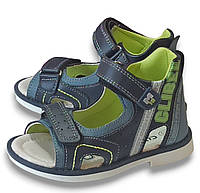 Ортопедические босоножки сандалии открытые летняя обувь для мальчика Clibee 232 синие с салатовым р.22