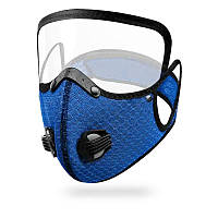 Багаторазова маска для обличча з фільтром з активованого вугілля PM 2,5 та захисною кришкою для очей синя