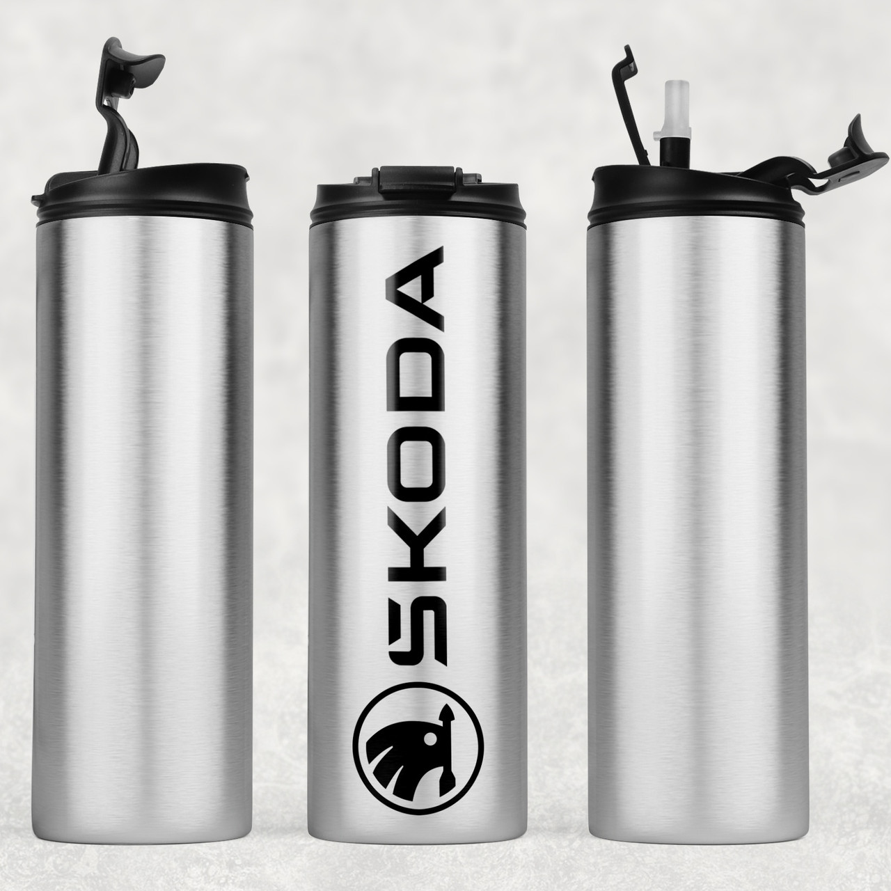 Термочашка металева срібляста для холодних і гарячих напоїв з маркою авто SKODA / Шкода., фото 1