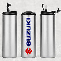 Термокружка металлическая серебристая для холодных и горячих напитков с маркой авто Suzuki / Сузуки.