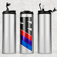 Термочашка металева срібляста для холодних і гарячих напоїв з маркою авто BMW M-SPORT / БМВ М-СПОРТ.