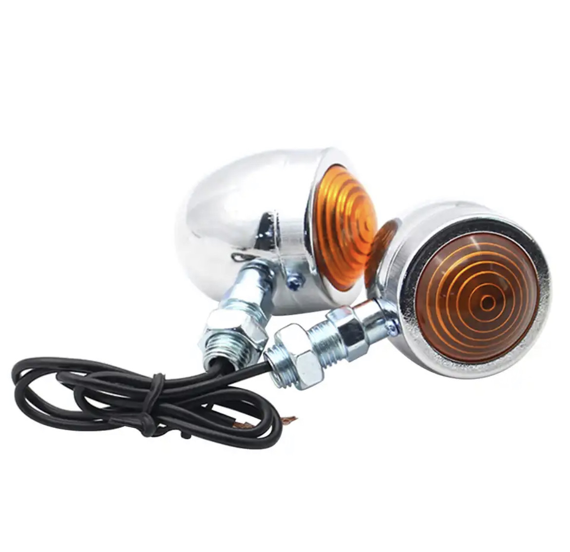 2шт Хром мото повороти класичні металеві з жовтим склом  (Chopper, Bobber, Cafe Racer)