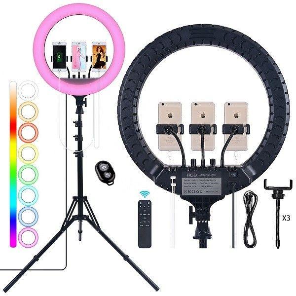 Комплект блогера Ringlight кільцева LED лампа MJ18 RGB 45 см зі штативом 2 м. та пульт для смартфона, фото 1