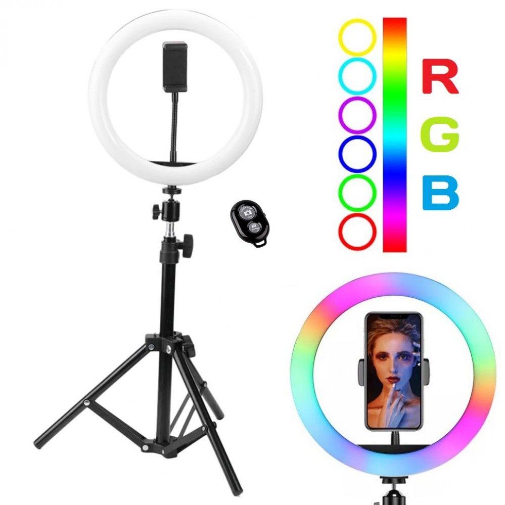 Комплект блогера Ringlight кільцева LED лампа MJ38 RGB 38 см зі штативом 2 м. та Bluetooth пульт для смартфона, фото 1
