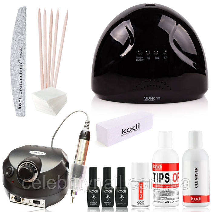 Стартовий набір Kodi "Standart SunOne Black" з фрезером для манікюру Nail Drill ZS-601 PRO