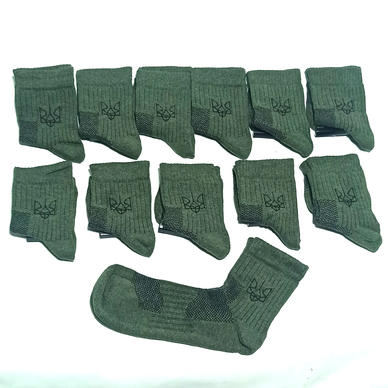 Чоловічі шкарпетки літні тактичні хакі, з гербом Оліва 41-45 р, набір 12 пар