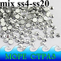 Стразы без клея Labrador Silver Hematite mix ss4-ss20 уп.=1440шт. Chrome ювелирное стекло премиум мікс