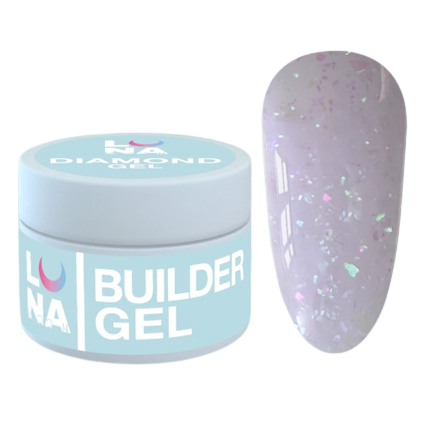 Гель для нарощування нігтів Luna Diamond Gel No9, 15 мл (ніжно бузковий з блискітками)
