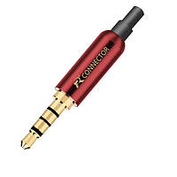 Штекер JACK 3,5 HQ 4pin КРАСНИЙ металевий корпус, позолочені контакти