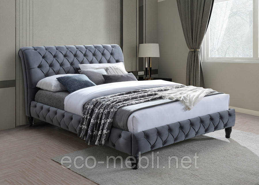 Двохспальне ліжко з мякою спинкою Herrera velvet 160x200 сірий / венге Signal