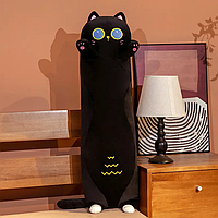 Мягкая игрушка подушка обнимашка кот батон темная ночь 90 см, 2 в 1 игрушка подушка плюшевый кот батон