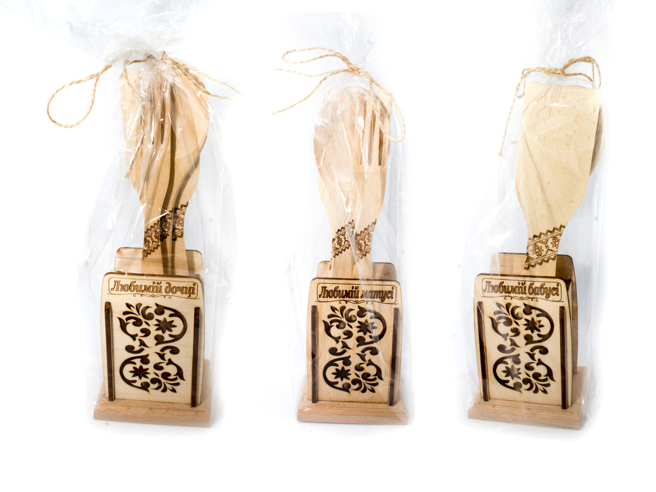 Кухонний набір лопатка, вилка та ложка з різними написами