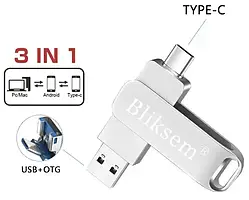 USB накопичувач 2.0 Bliksem 64 Гб c OTG USB і Type-C у металевому корпусі