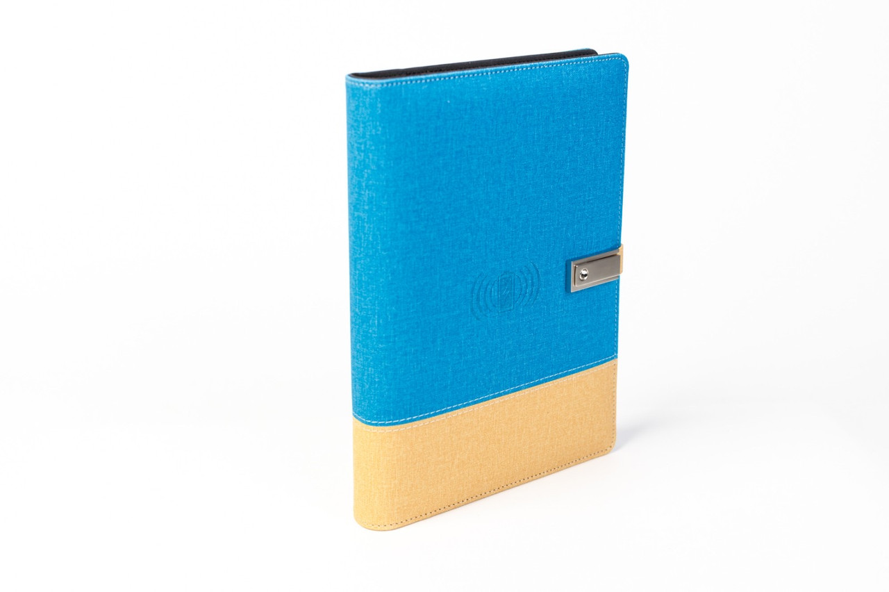 Блокнот-щоденник з флешкою 16 Гб і бездротовою зарядкою, Powerbank Синьо-жовтий - фото 3 - id-p1795122433
