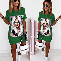 Стильна сукня-футболка міні жіноча оверсайз з принтом Sma7468, фото 5