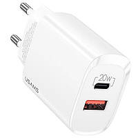 Адаптер сетевой USAMS T35 Fast Charger US-CC121 |1USB/1Type-C, 20W, PD3.0/QC| white