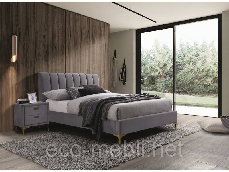 Ліжко двухспальне з мякою оббивкою у спальню Mirage velvet 160x200 сірий Signal