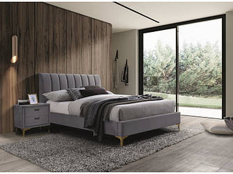 Ліжко двухспальне з мякою оббивкою у спальню Mirage velvet 160x200 сірий Signal