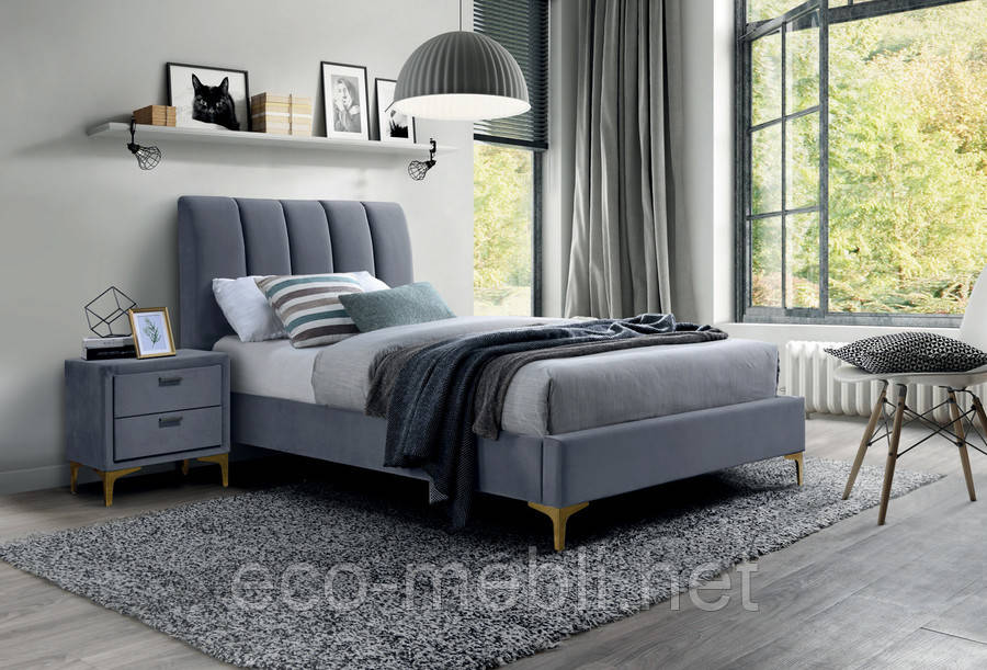 Ліжко односпальне з мякою оббивкою у спальню Mirage velvet 90x200 сірий Signal