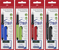 Ручка перьевая для школы Faber-Castell Fresh school, цвета корпуса ассорти + 6 синих картриджей, 149898