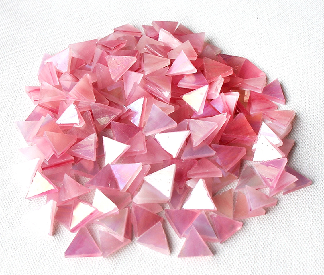 Набір шматочків мозаїки слюда форма ТРИКУТНИК 200 грам 240 шт колір Рожевий перламутр, фото 1