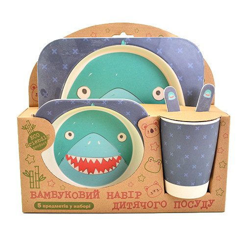Набір дитячого бамбукового посуду Stenson MH-2770-46 Акула 5 предметів