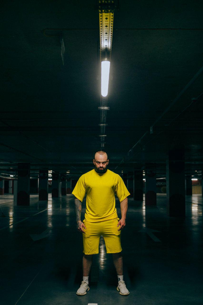 Чоловічий літній жовтий комплект Оверсайз, футболка та шорти