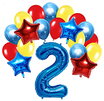 Набір повітряних куль із фольгованою синьою цифрою 2 та зірками 45 см