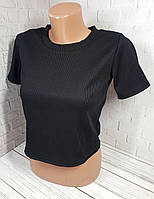 Вкорочена футболка топ рубчик жіноча 40-44р. чорна