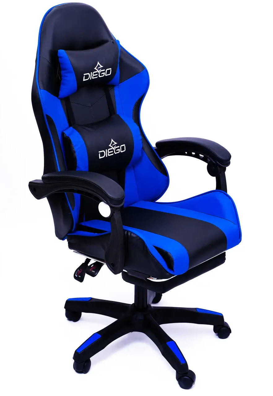 Геймерское кресло синее Diego с подставкой для ног, Профессиональное игровое кресло, Стул компьютерный игровой - фото 6 - id-p1853068681