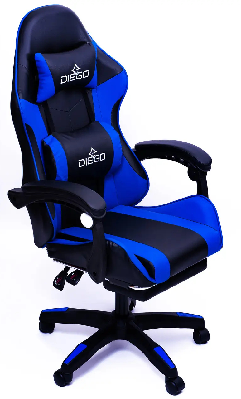 Геймерское кресло синее Diego с подставкой для ног, Профессиональное игровое кресло, Стул компьютерный игровой - фото 5 - id-p1853068681