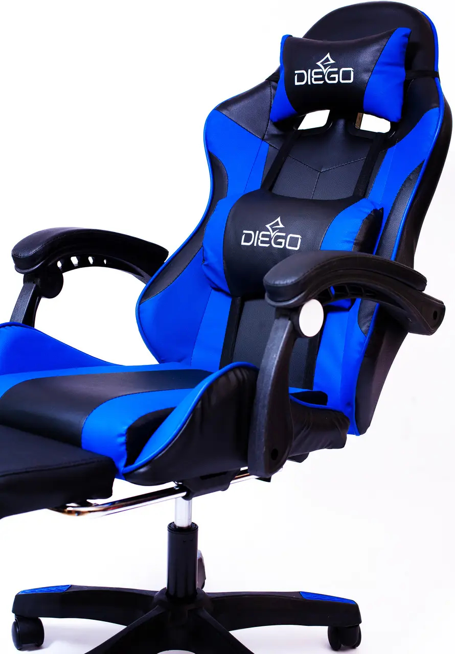 Геймерское кресло синее Diego с подставкой для ног, Профессиональное игровое кресло, Стул компьютерный игровой - фото 2 - id-p1853068681