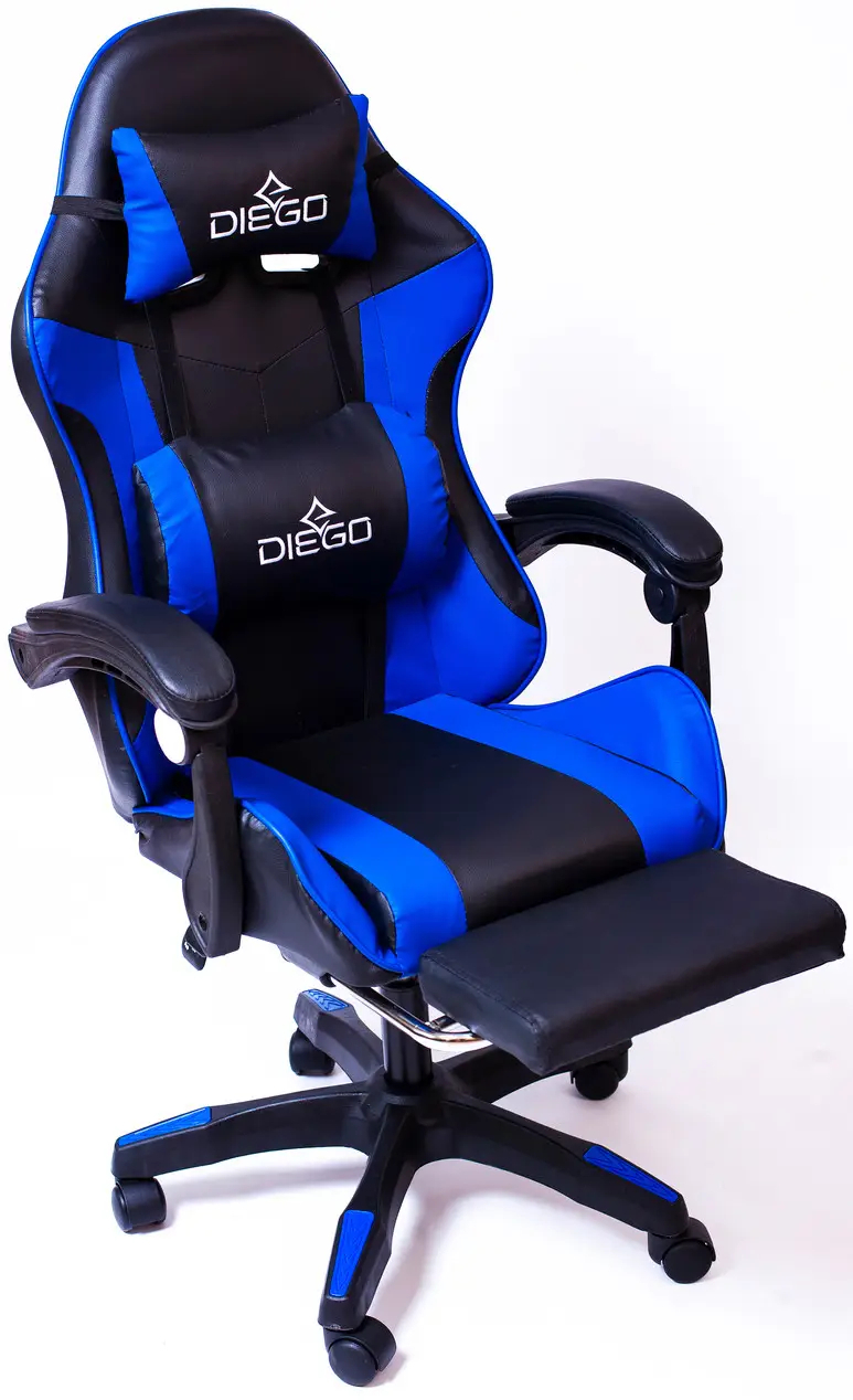 Геймерское кресло синее Diego с подставкой для ног, Профессиональное игровое кресло, Стул компьютерный игровой - фото 8 - id-p1853068681