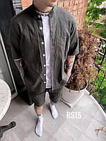 Мужской базовый костюм: рубашка+шорты (серый) RS15 качественная повседневная спортивная одежда для парней