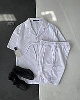 Мужской базовый костюм: рубашка+шорты (белый) RS21 качественная повседневная спортивная одежда для парней