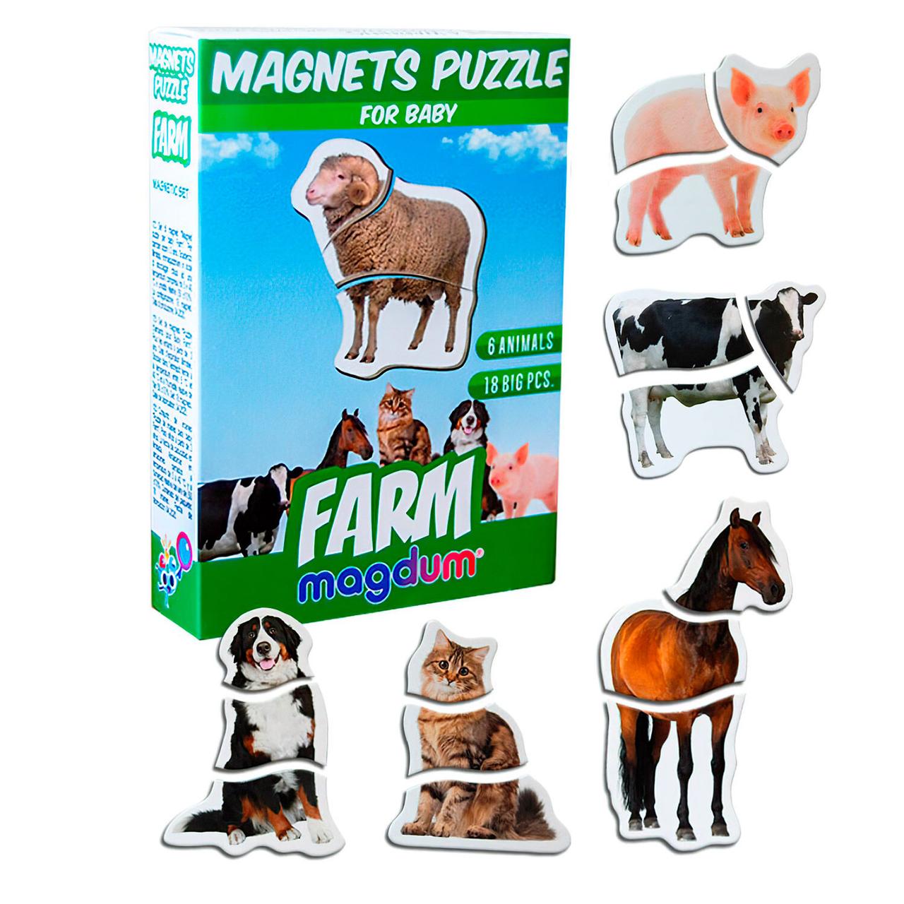 Набір магнітних пазлів "Тварини ферми", Magdum, ML4031-19 EN