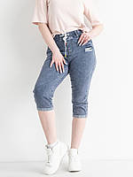 Женские джинсовые бриджи большого размера БАТАЛ 50-60 голубые стрейчевые удлиненные с резинкой на талии