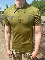 Поло тактичне хакі кулмакс. Літнє чоловіче поло олива з шевронами. Літня футболка-поло зелена
