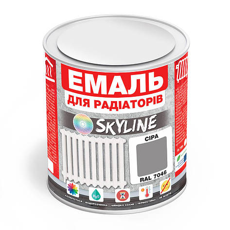 Емаль Для Радіаторів акрилова термостійка глянсова SkyLine 0.75 л Сіра RAL 7046, фото 1