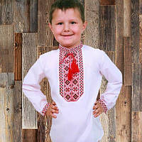 Вышиванка для мальчика Козак с красной вышивкой, белая рубашка, нарядная, на праздник 140