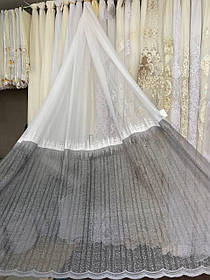 Тюль жакард заввишки 2,9 м. білий з сірим низом