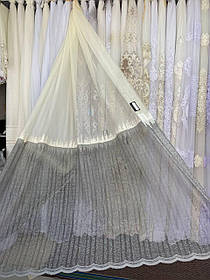 Тюль жакард заввишки 2,9 м. кремовий з сірим низом