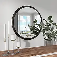 Зеркало на стену круглое 60 см, зеркало для стены в прихожую и ванную влагостойкой МДФ Венге Тёмный