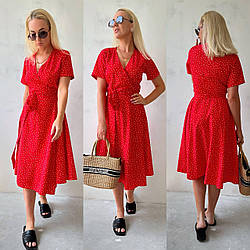 Жіноча сукня в горошок 0112 (⁣⁣42-44,46-48,50-52⁣) (кольори: червоний, бежевий, пудра, лаванда, м'ята, синій) СП