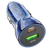 Зарядка для телефона в машину от прикуривателя для айфона/айпада 3 ампера | Hoco (прозрачный синий)